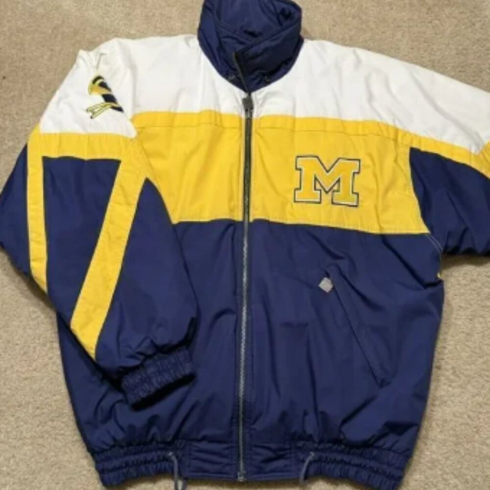 Vintage 90s Michigan Wolverines Football Jacket Coat Nutmeg Campri Mens XL